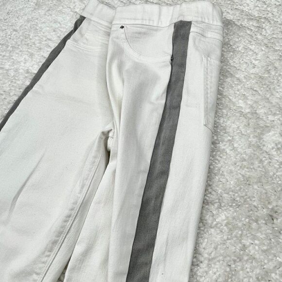 Spanx Side Stripe High Rise Skinny Jean Raw Hem White Gray - Picture 11 of 14